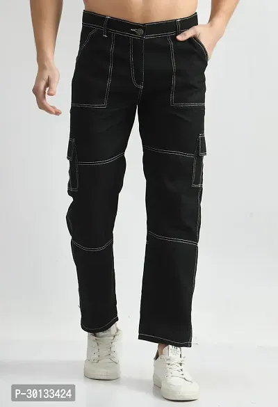 Stylish Black Denim Solid Mid-Rise Jeans For Men-thumb0