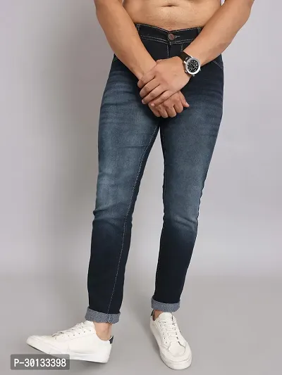 Stylish Blue Denim Faded Mid-Rise Jeans For Men-thumb3