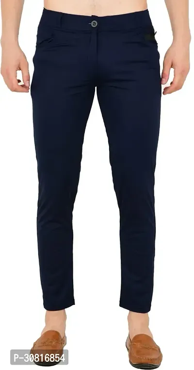 Linaria Stylish Blue Lycra Blend Solid Regular Fit Trouser For Men-thumb3