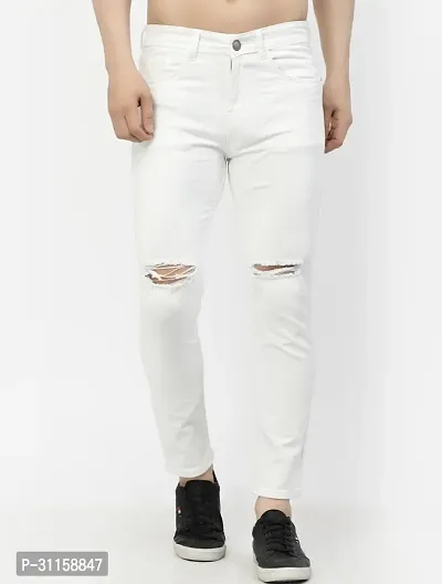 Stylish White Denim Mid-Rise Jeans For Men-thumb0