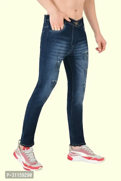 Stylish Dark Blue Cotton Blend Mid-Rise Jeans For Men