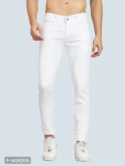 Elegant White Denim Solid Jeans For Men And Boys-thumb0