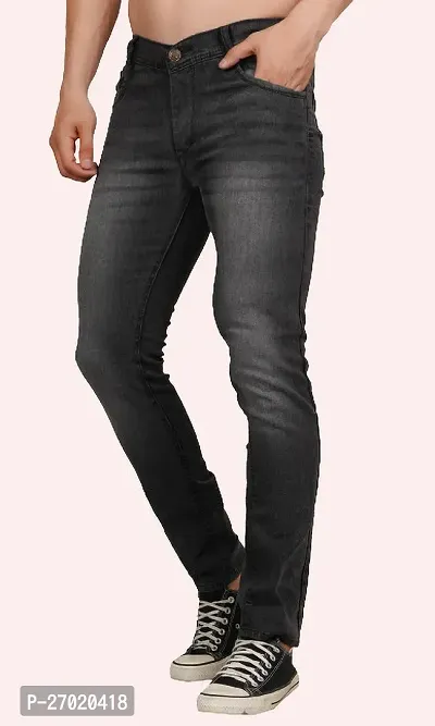 Classic Grey Cotton Blend Solid Jeans For Men-thumb0