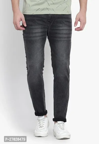 Classic Grey Cotton Blend Solid Jeans For Men