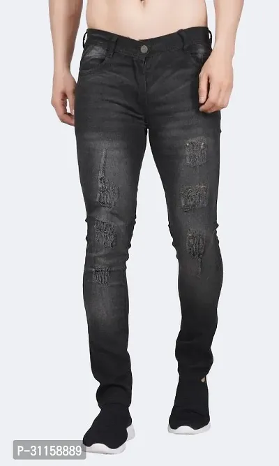 Stylish Black Cotton Blend Mid-Rise Jeans For Men-thumb0