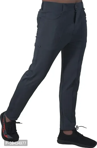 Stylish Grey Polyester Spandex Solid Track Pant For Men