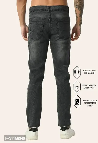 Stylish Grey Cotton Blend Mid-Rise Jeans For Men-thumb2