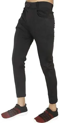 Stylish Black Polyester Spandex Solid Track Pant For Men-thumb2