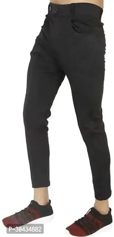 Stylish Black Polyester Spandex Solid Track Pant For Men-thumb3