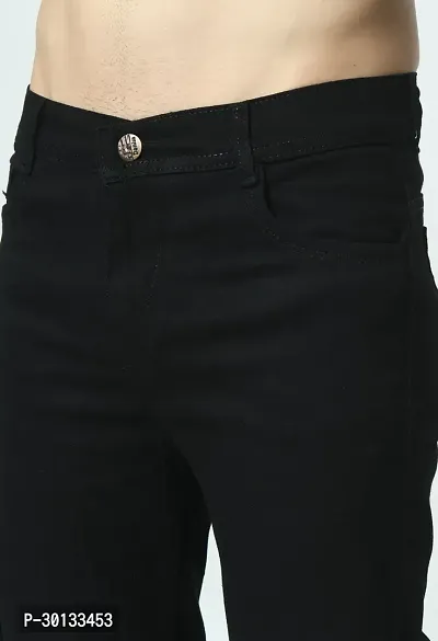 Stylish Black Denim Solid Mid-Rise Jeans For Men-thumb3