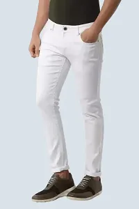 Stylish White Denim Solid Mid-Rise Jeans For Men-thumb2