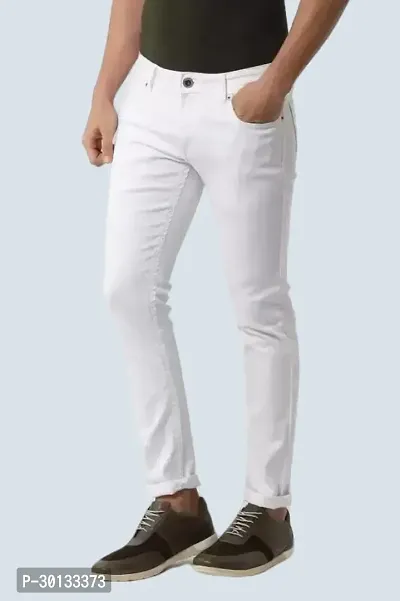 Stylish White Denim Solid Mid-Rise Jeans For Men-thumb3