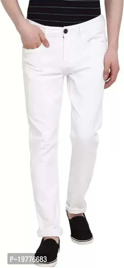 Reliable White Cotton Blend Mid-Rise Jeans For Men