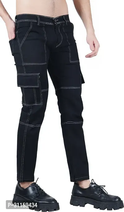 Stylish Black Cotton Blend Mid-Rise Jeans For Men-thumb0