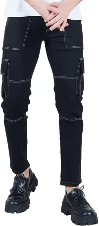 Stylish Black Cotton Blend Mid-Rise Jeans For Men