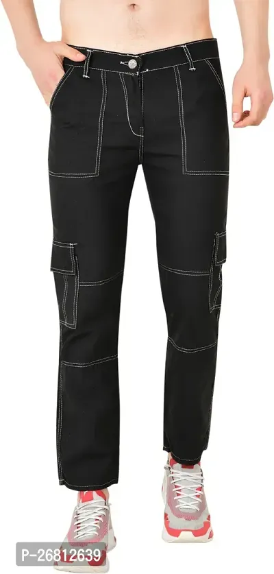 Stylish Cotton Blend Black Solid Mid Rise Jeans For Men-thumb0