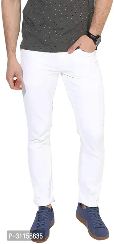 Stylish White Denim Mid-Rise Jeans For Men