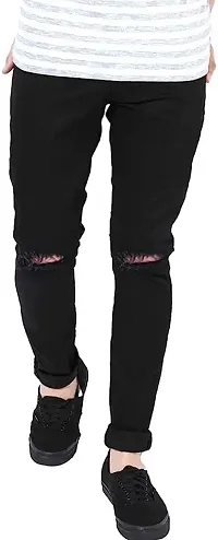 Stylish Black Denim Distress Mid-Rise Jeans For Men-thumb2