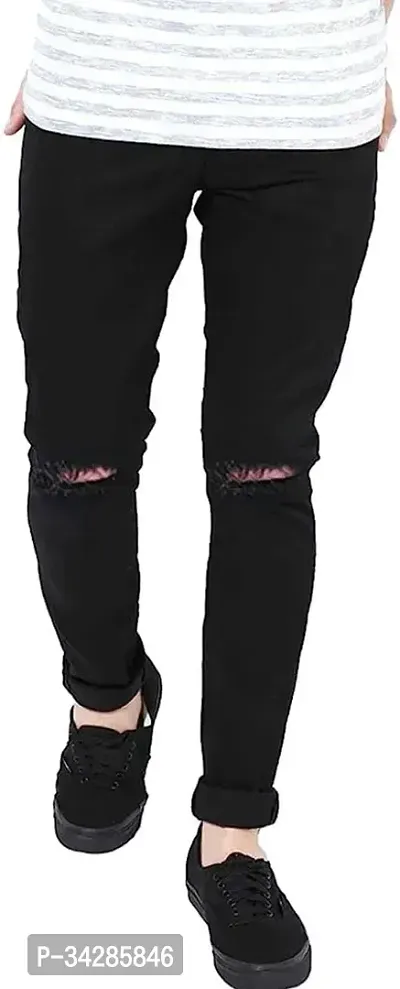 Stylish Black Denim Distress Mid-Rise Jeans For Men-thumb3