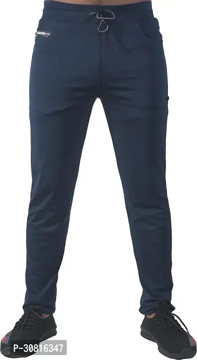 Stylish Blue Lycra Blend Regular Track Pants for Men-thumb4