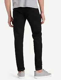 Stylish Black Denim Solid Mid-Rise Jeans For Men-thumb1