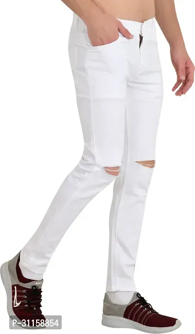 Stylish White Cotton Blend Mid-Rise Jeans For Men-thumb0