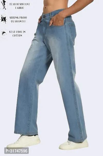 Elegant Light Blue Cotton Blend Solid Jeans For Men-thumb0