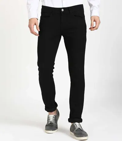 M.Weft Stretchable Slim Fit Black Color Jeans for Men