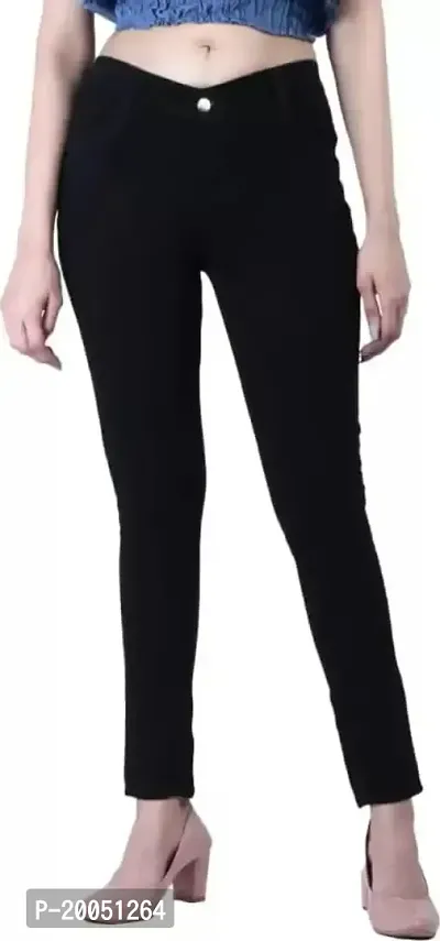 Linaria Women Black Plain Stretchable Denim Jeans (32)