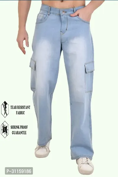 Stylish Blue Cotton Blend Mid-Rise Jeans For Men