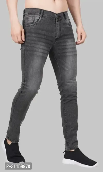 Stylish Dark Grey Cotton Blend Mid-Rise Jeans For Men-thumb0