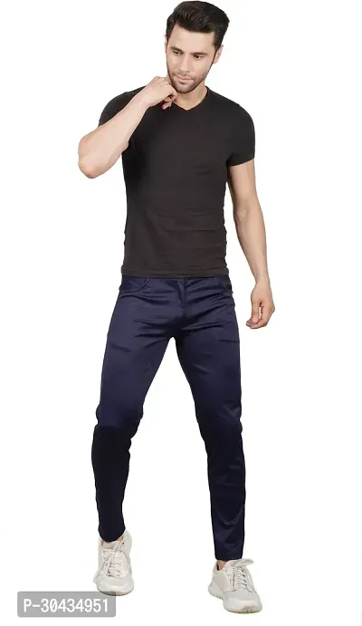 Stylish Blue Polyester Spandex Solid Track Pant For Men-thumb3