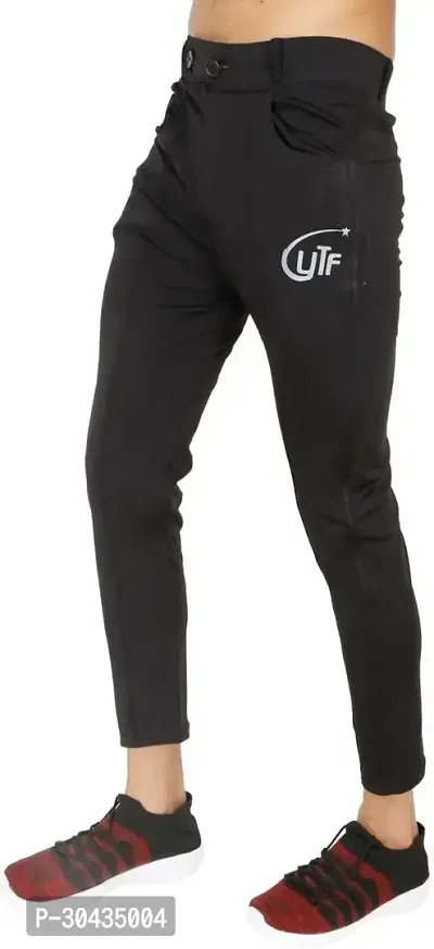 Stylish Black Polyester Spandex Solid Track Pant For Men-thumb0