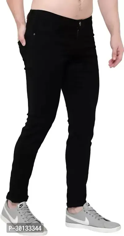 Stylish Black Denim Solid Mid-Rise Jeans For Men-thumb3