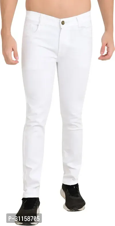 Stylish White Cotton Blend Mid-Rise Jeans For Men-thumb0