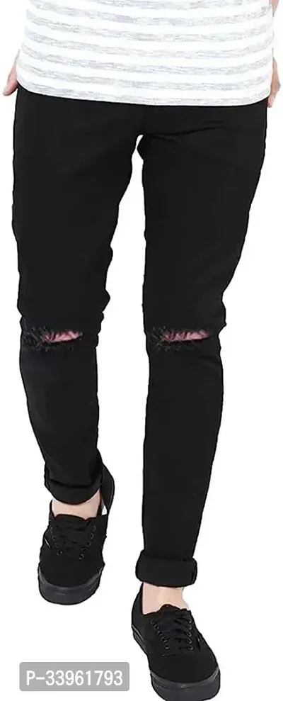 Stylish Black Denim Solid Mid-Rise Jeans For Men-thumb4