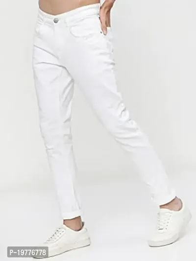 White Cotton Blend Mid Rise Jeans For Men-thumb0