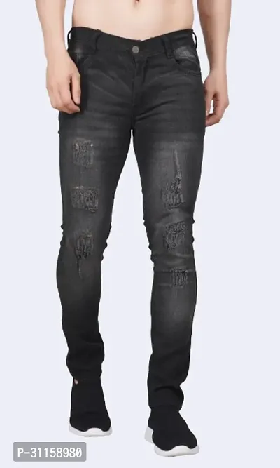 Stylish Dark Grey Cotton Blend Mid-Rise Jeans For Men