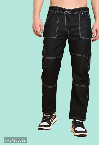 Stylish Black Denim Solid Mid-Rise Jeans For Men-thumb0