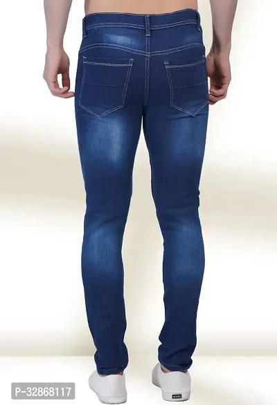 Stylish Denim Blue Solid Mid-Rise Jeans For Men-thumb2