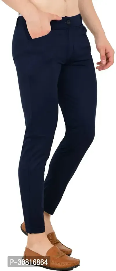 Linaria Stylish Blue Lycra Blend Solid Regular Fit Trouser For Men-thumb3