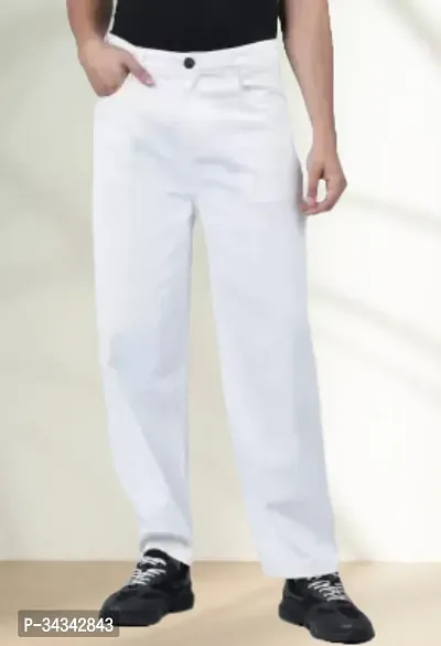 Elegant White Denim Solid Jeans For Men And Boys-thumb0