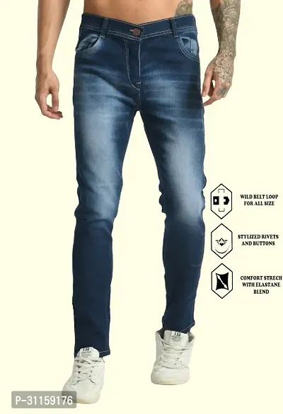 Stylish Blue Cotton Blend Mid-Rise Jeans For Men-thumb0