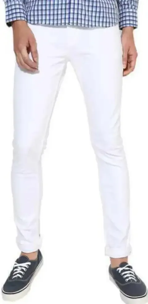 Stylish White Denim Solid Mid-Rise Jeans For Men