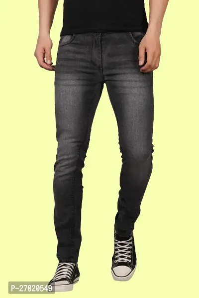 Classic Dark Grey Cotton Blend Solid Jeans For Men-thumb0