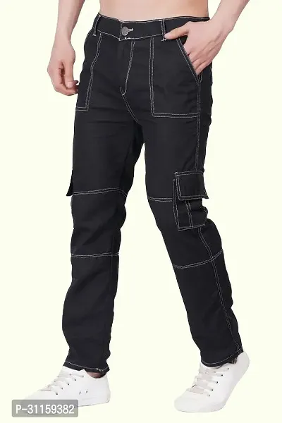 Stylish Black Cotton Blend Mid-Rise Jeans For Men-thumb0