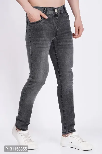 Stylish Dark Grey Cotton Blend Mid-Rise Jeans For Men