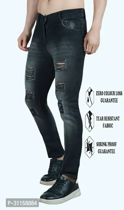 Stylish Black Cotton Blend Mid-Rise Jeans For Men-thumb0