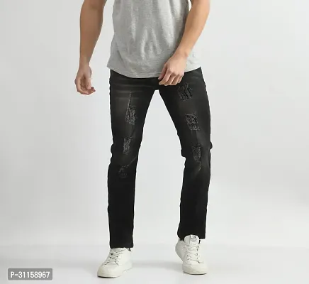 Stylish Dark Grey Cotton Blend Mid-Rise Jeans For Men