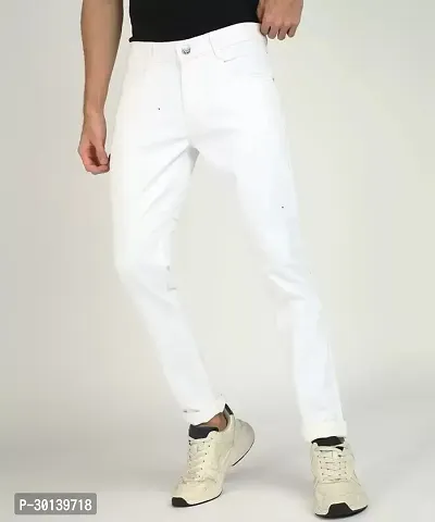 Stylish White Denim Solid Mid-Rise Jeans For Men-thumb0